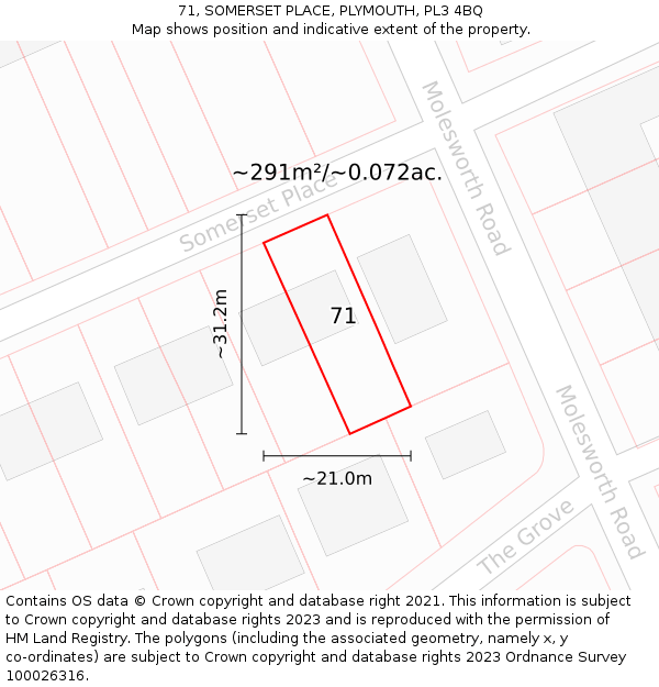 71, SOMERSET PLACE, PLYMOUTH, PL3 4BQ: Plot and title map