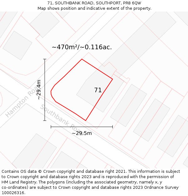 71, SOUTHBANK ROAD, SOUTHPORT, PR8 6QW: Plot and title map