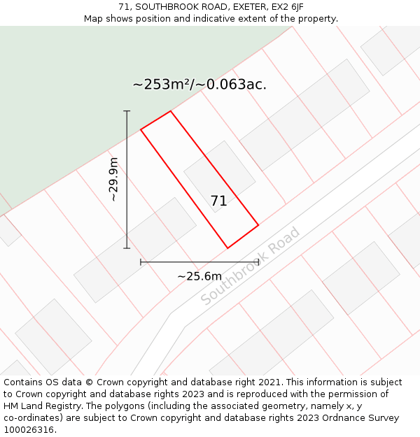 71, SOUTHBROOK ROAD, EXETER, EX2 6JF: Plot and title map