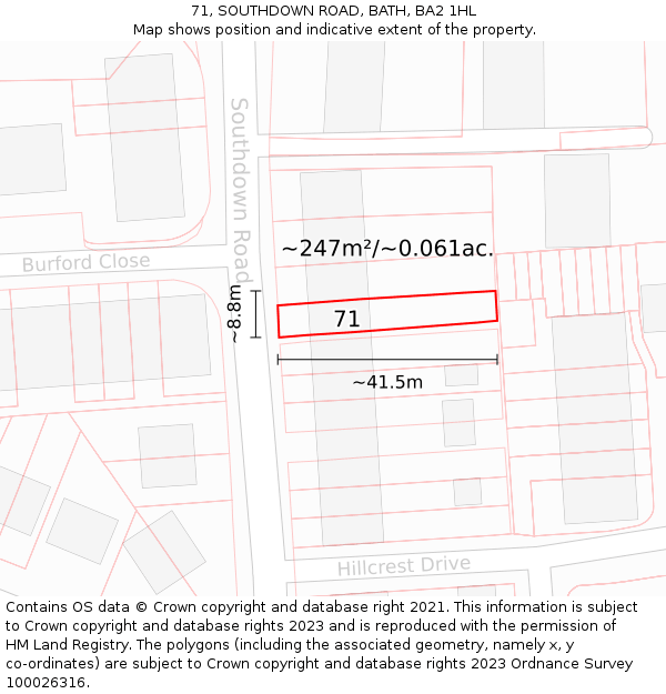 71, SOUTHDOWN ROAD, BATH, BA2 1HL: Plot and title map