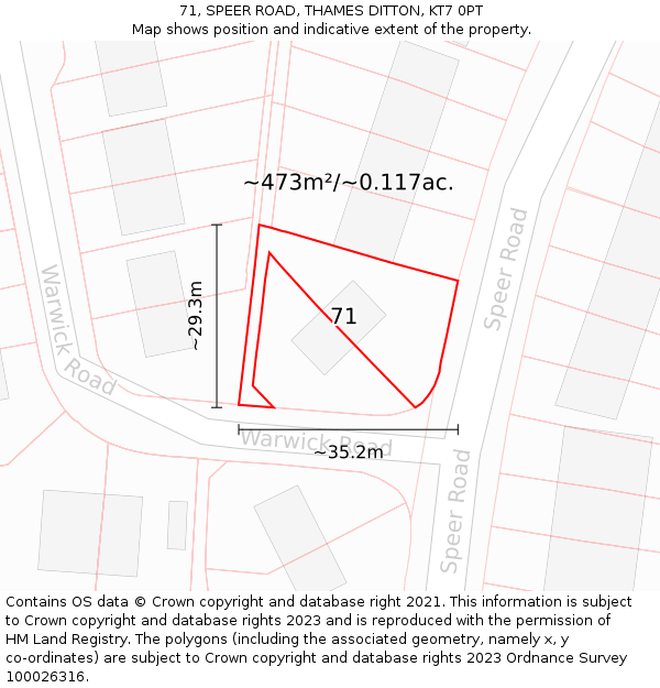71, SPEER ROAD, THAMES DITTON, KT7 0PT: Plot and title map