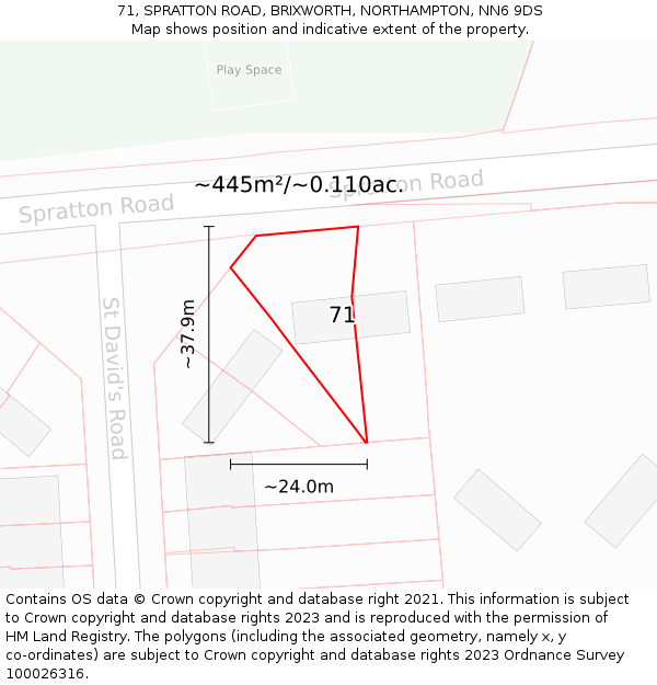 71, SPRATTON ROAD, BRIXWORTH, NORTHAMPTON, NN6 9DS: Plot and title map