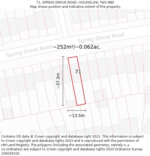 71, SPRING GROVE ROAD, HOUNSLOW, TW3 4BD: Plot and title map