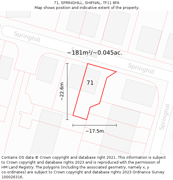 71, SPRINGHILL, SHIFNAL, TF11 8FA: Plot and title map