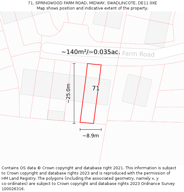 71, SPRINGWOOD FARM ROAD, MIDWAY, SWADLINCOTE, DE11 0XE: Plot and title map