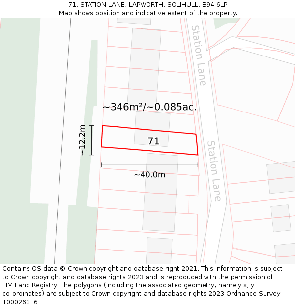 71, STATION LANE, LAPWORTH, SOLIHULL, B94 6LP: Plot and title map
