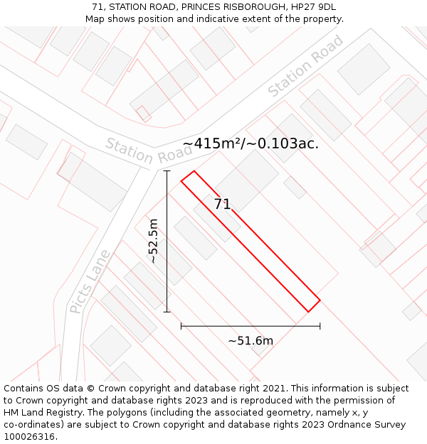 71, STATION ROAD, PRINCES RISBOROUGH, HP27 9DL: Plot and title map