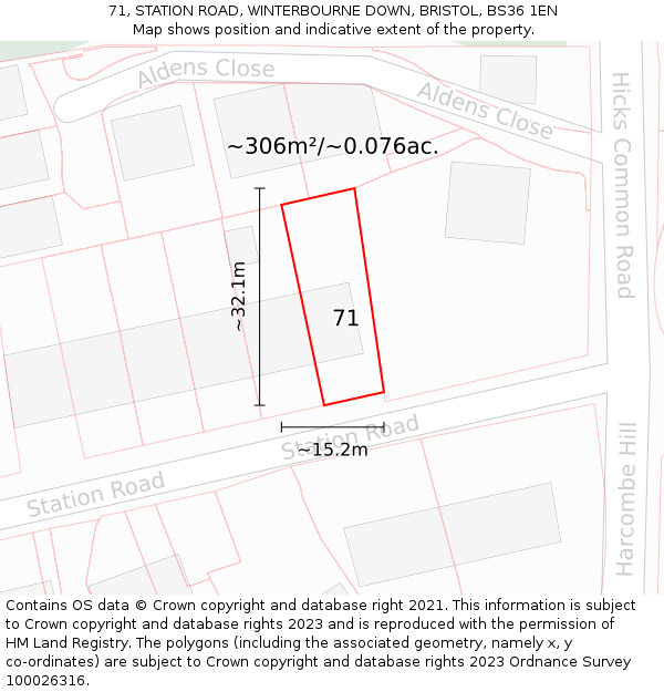 71, STATION ROAD, WINTERBOURNE DOWN, BRISTOL, BS36 1EN: Plot and title map