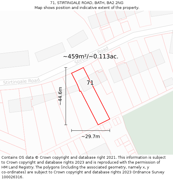71, STIRTINGALE ROAD, BATH, BA2 2NG: Plot and title map