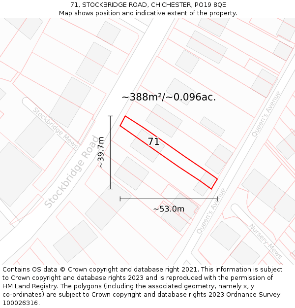 71, STOCKBRIDGE ROAD, CHICHESTER, PO19 8QE: Plot and title map