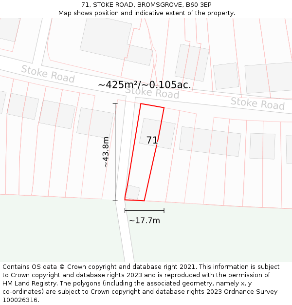71, STOKE ROAD, BROMSGROVE, B60 3EP: Plot and title map