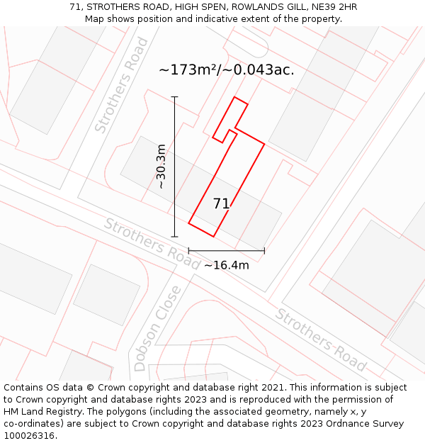 71, STROTHERS ROAD, HIGH SPEN, ROWLANDS GILL, NE39 2HR: Plot and title map