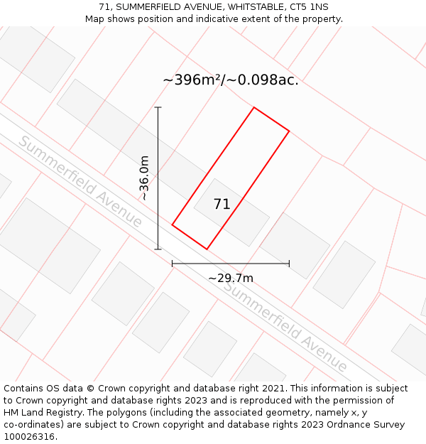 71, SUMMERFIELD AVENUE, WHITSTABLE, CT5 1NS: Plot and title map