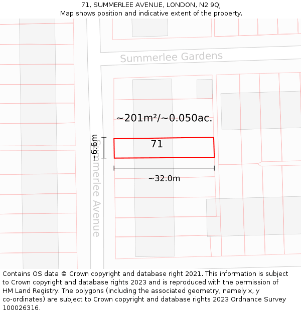 71, SUMMERLEE AVENUE, LONDON, N2 9QJ: Plot and title map