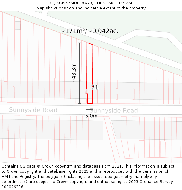 71, SUNNYSIDE ROAD, CHESHAM, HP5 2AP: Plot and title map