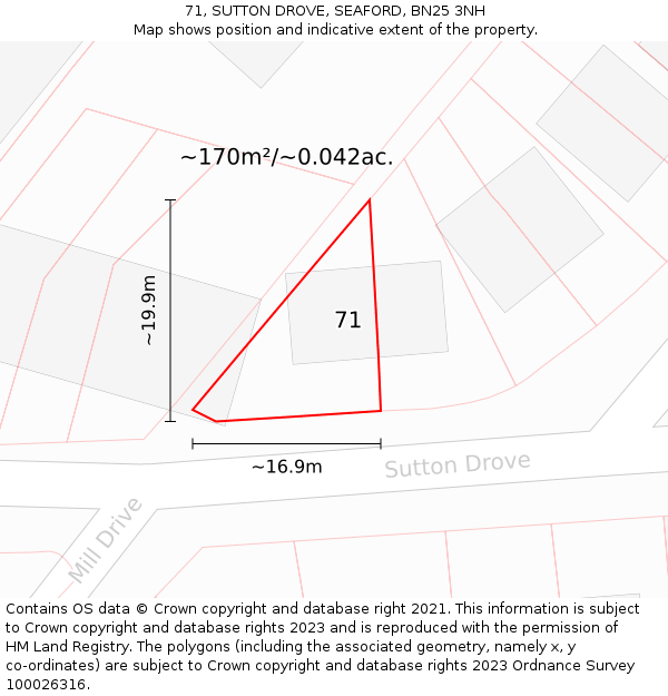 71, SUTTON DROVE, SEAFORD, BN25 3NH: Plot and title map