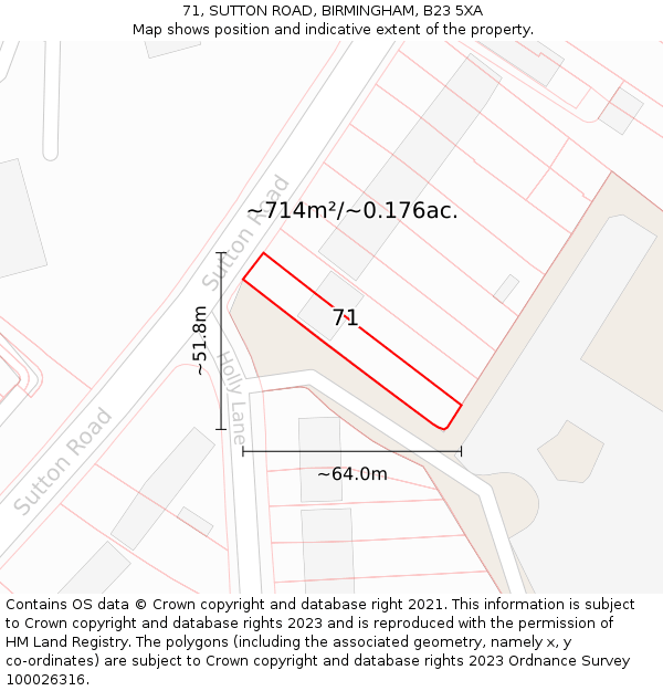71, SUTTON ROAD, BIRMINGHAM, B23 5XA: Plot and title map
