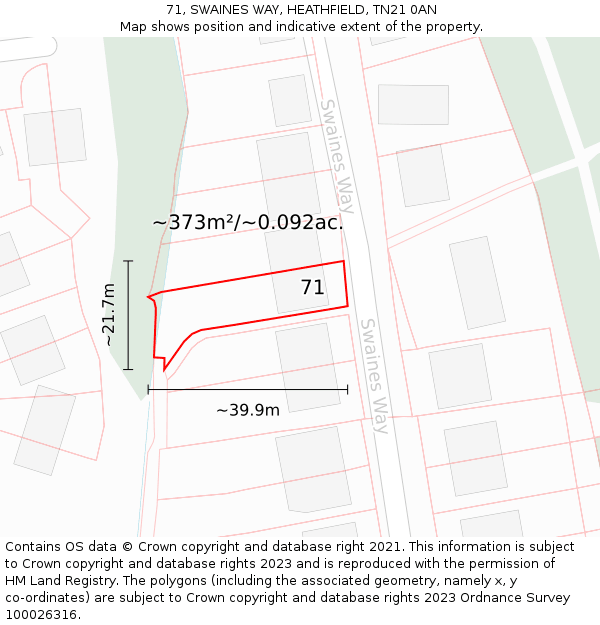 71, SWAINES WAY, HEATHFIELD, TN21 0AN: Plot and title map