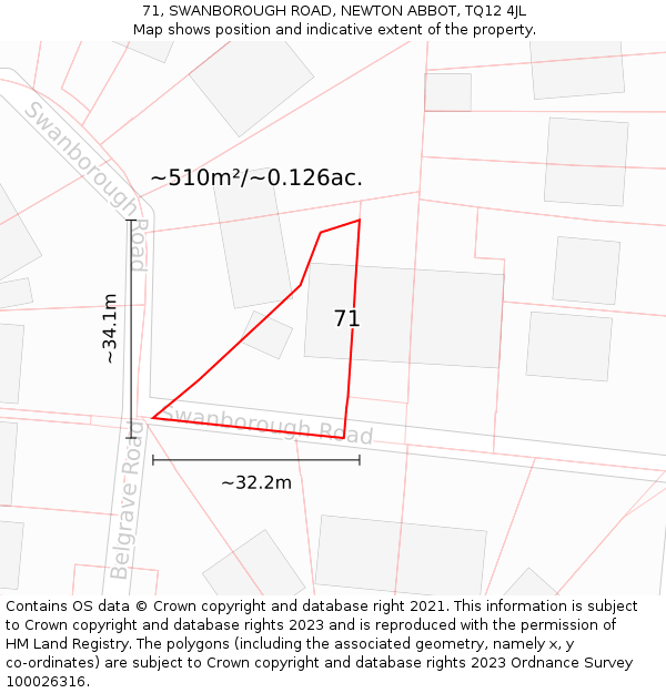71, SWANBOROUGH ROAD, NEWTON ABBOT, TQ12 4JL: Plot and title map