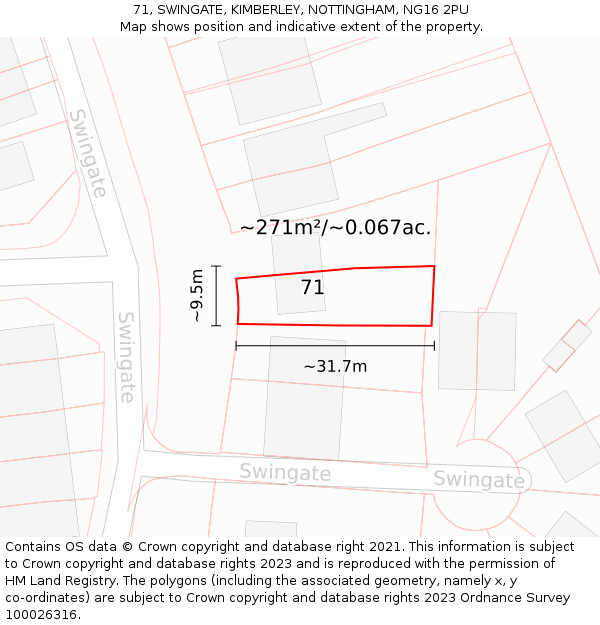 71, SWINGATE, KIMBERLEY, NOTTINGHAM, NG16 2PU: Plot and title map