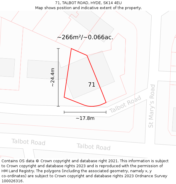71, TALBOT ROAD, HYDE, SK14 4EU: Plot and title map