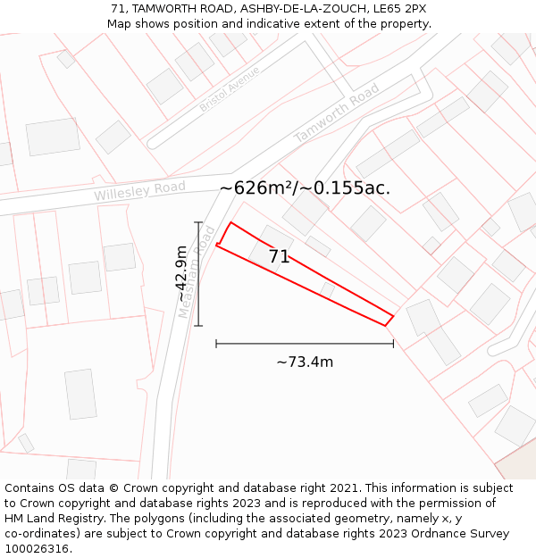 71, TAMWORTH ROAD, ASHBY-DE-LA-ZOUCH, LE65 2PX: Plot and title map