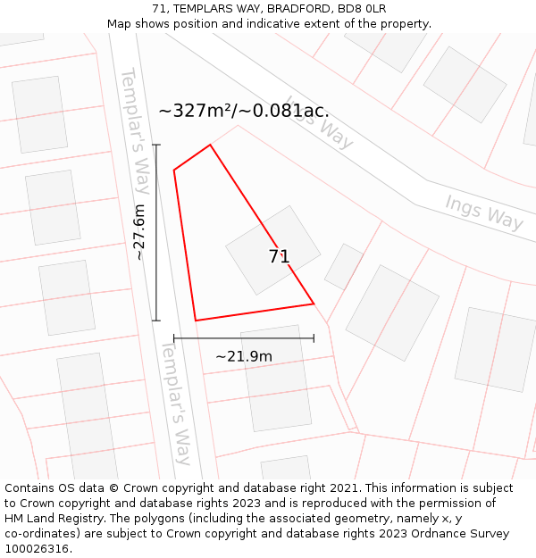 71, TEMPLARS WAY, BRADFORD, BD8 0LR: Plot and title map