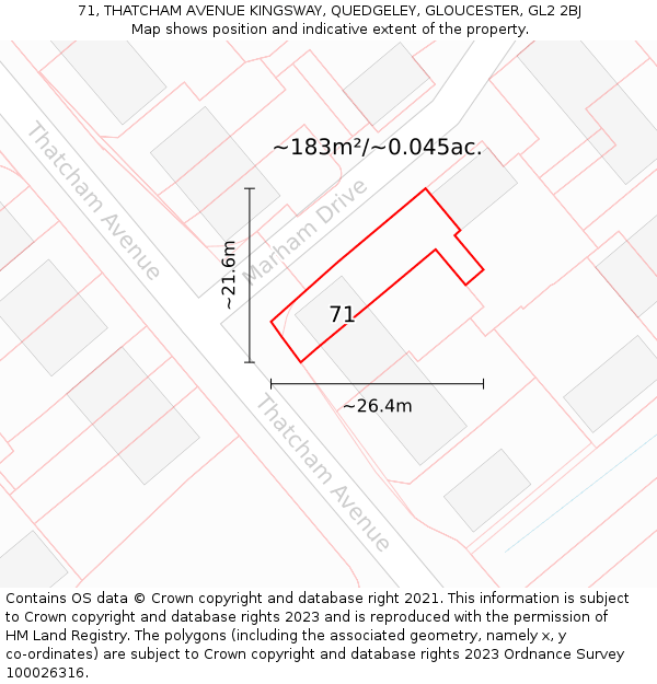 71, THATCHAM AVENUE KINGSWAY, QUEDGELEY, GLOUCESTER, GL2 2BJ: Plot and title map