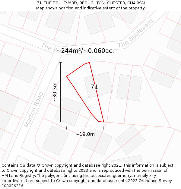 71, THE BOULEVARD, BROUGHTON, CHESTER, CH4 0SN: Plot and title map