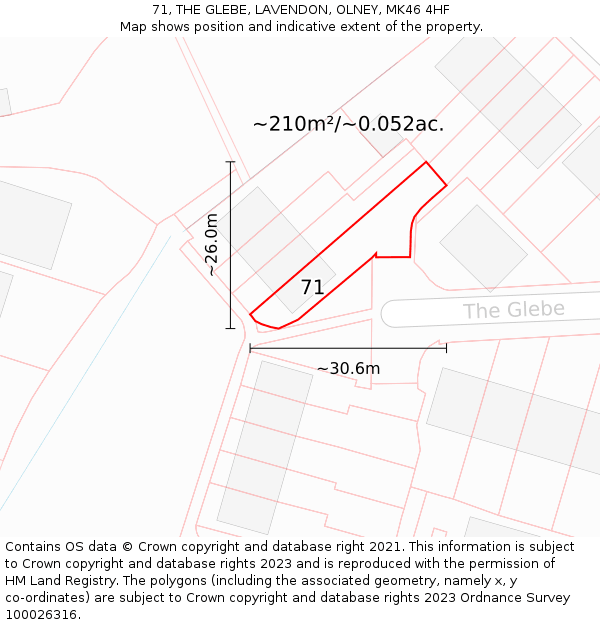 71, THE GLEBE, LAVENDON, OLNEY, MK46 4HF: Plot and title map