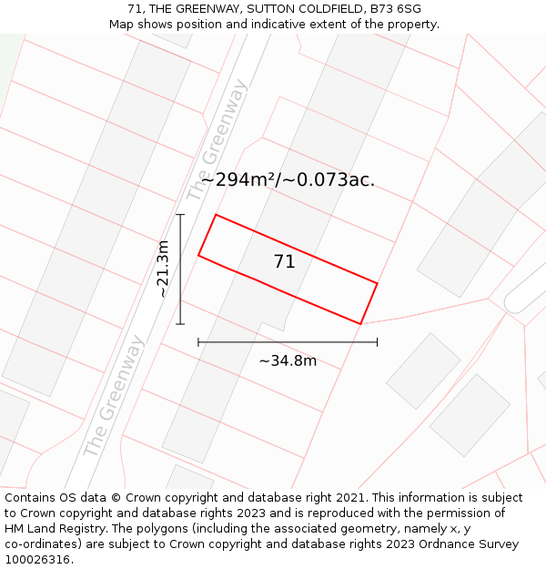 71, THE GREENWAY, SUTTON COLDFIELD, B73 6SG: Plot and title map