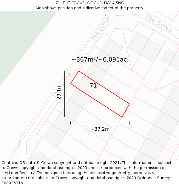 71, THE GROVE, SIDCUP, DA14 5NG: Plot and title map