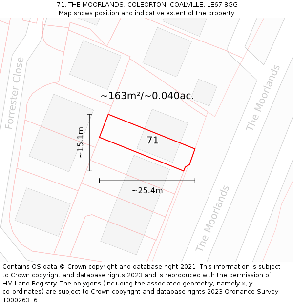 71, THE MOORLANDS, COLEORTON, COALVILLE, LE67 8GG: Plot and title map