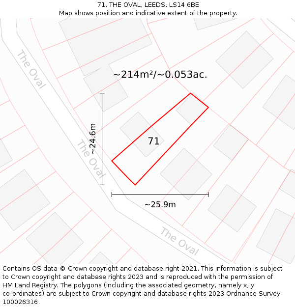 71, THE OVAL, LEEDS, LS14 6BE: Plot and title map