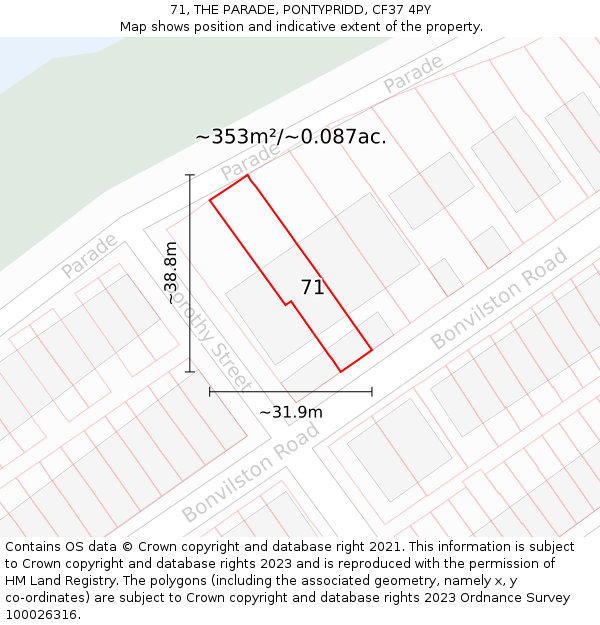 71, THE PARADE, PONTYPRIDD, CF37 4PY: Plot and title map
