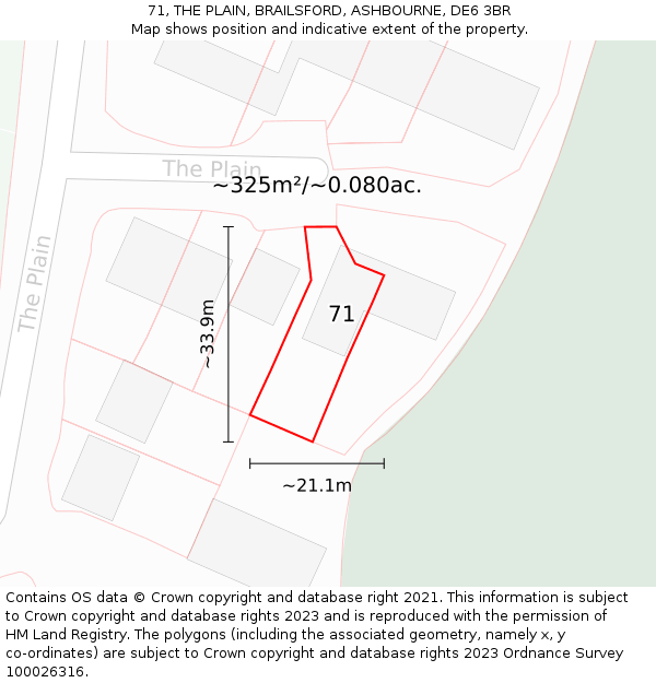 71, THE PLAIN, BRAILSFORD, ASHBOURNE, DE6 3BR: Plot and title map
