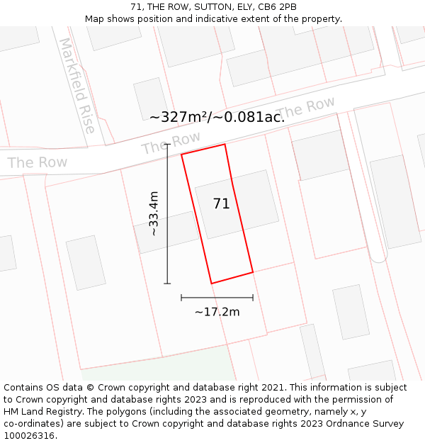 71, THE ROW, SUTTON, ELY, CB6 2PB: Plot and title map