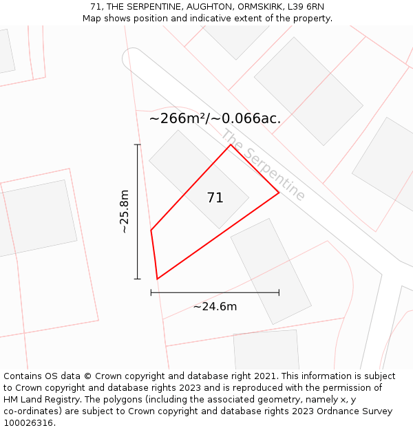 71, THE SERPENTINE, AUGHTON, ORMSKIRK, L39 6RN: Plot and title map