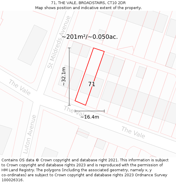 71, THE VALE, BROADSTAIRS, CT10 2DR: Plot and title map