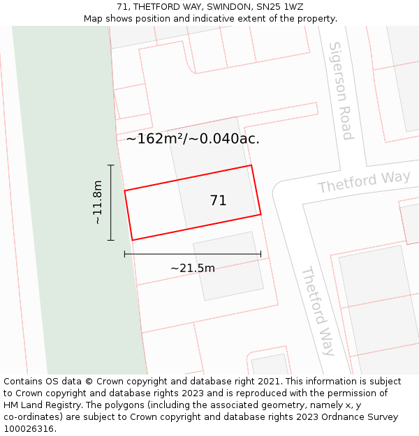 71, THETFORD WAY, SWINDON, SN25 1WZ: Plot and title map