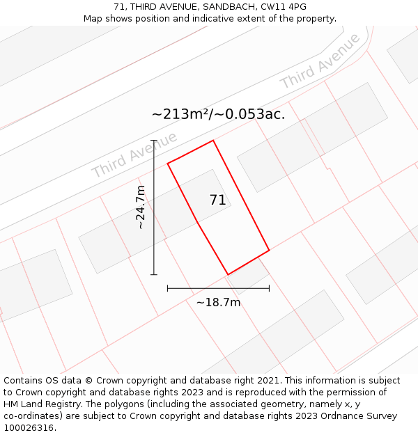 71, THIRD AVENUE, SANDBACH, CW11 4PG: Plot and title map