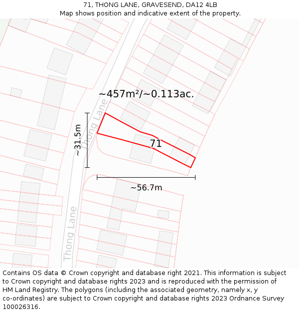 71, THONG LANE, GRAVESEND, DA12 4LB: Plot and title map