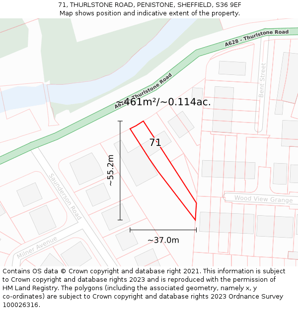 71, THURLSTONE ROAD, PENISTONE, SHEFFIELD, S36 9EF: Plot and title map