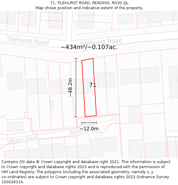 71, TILEHURST ROAD, READING, RG30 2JL: Plot and title map