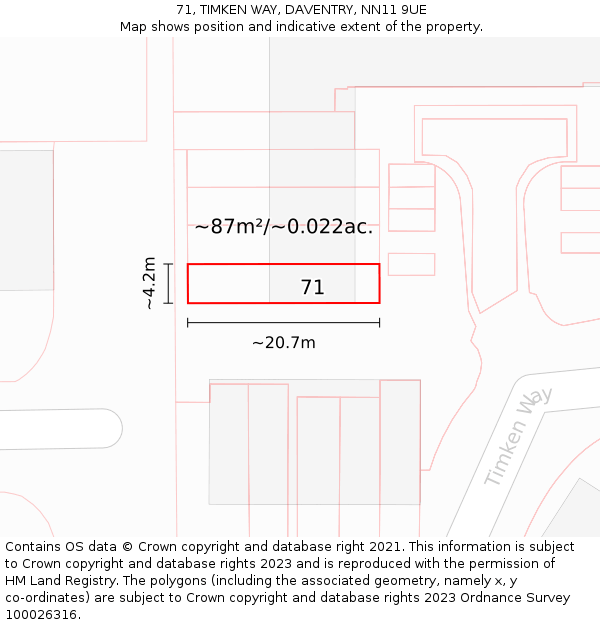 71, TIMKEN WAY, DAVENTRY, NN11 9UE: Plot and title map