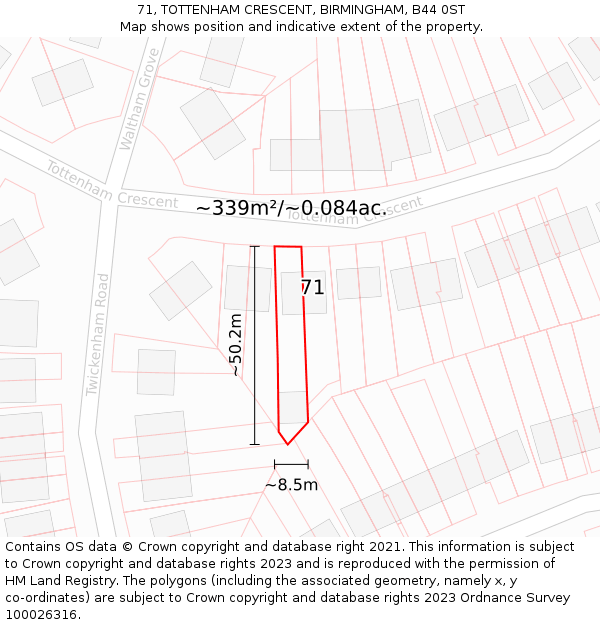 71, TOTTENHAM CRESCENT, BIRMINGHAM, B44 0ST: Plot and title map