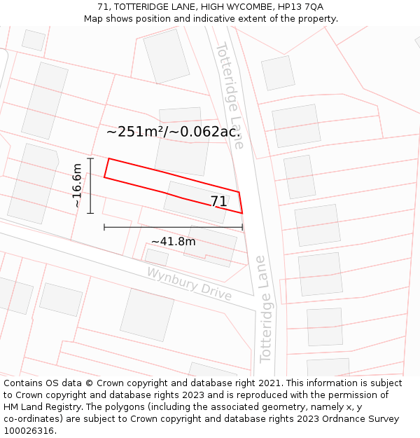 71, TOTTERIDGE LANE, HIGH WYCOMBE, HP13 7QA: Plot and title map