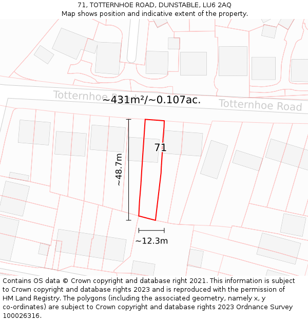 71, TOTTERNHOE ROAD, DUNSTABLE, LU6 2AQ: Plot and title map