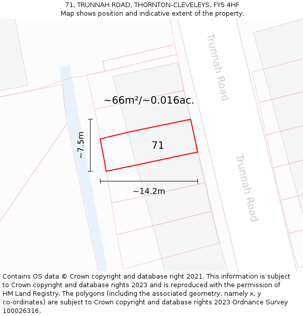 71, TRUNNAH ROAD, THORNTON-CLEVELEYS, FY5 4HF: Plot and title map