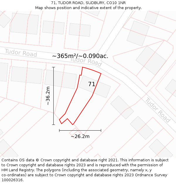 71, TUDOR ROAD, SUDBURY, CO10 1NR: Plot and title map